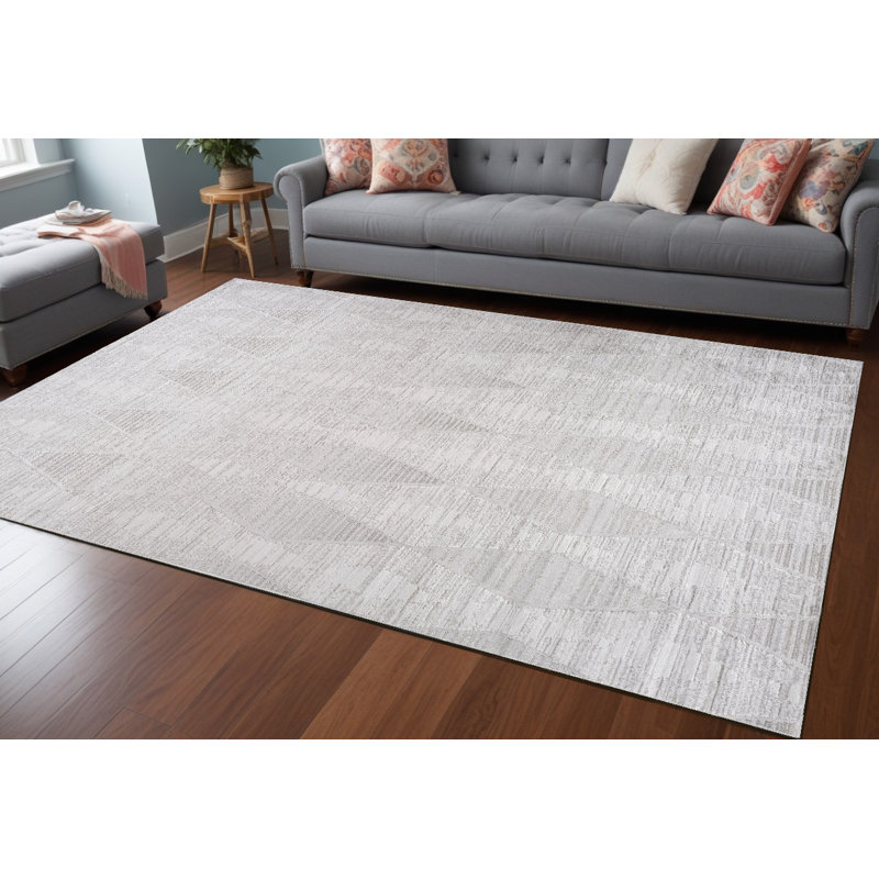 Grey Geometric Distressed Area Rug