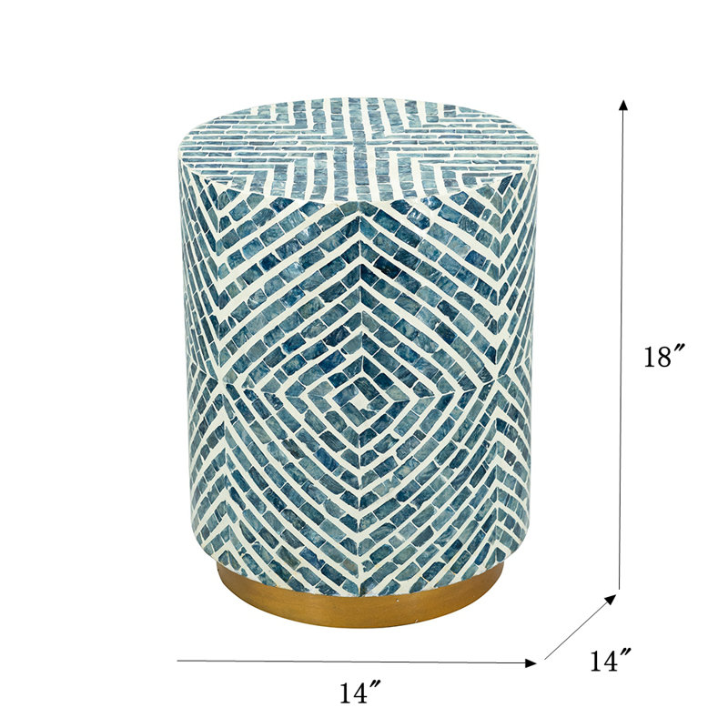 Round Accent Stool with Capiz Inlay and Metallic Base – Versatile Home Decor Piece
