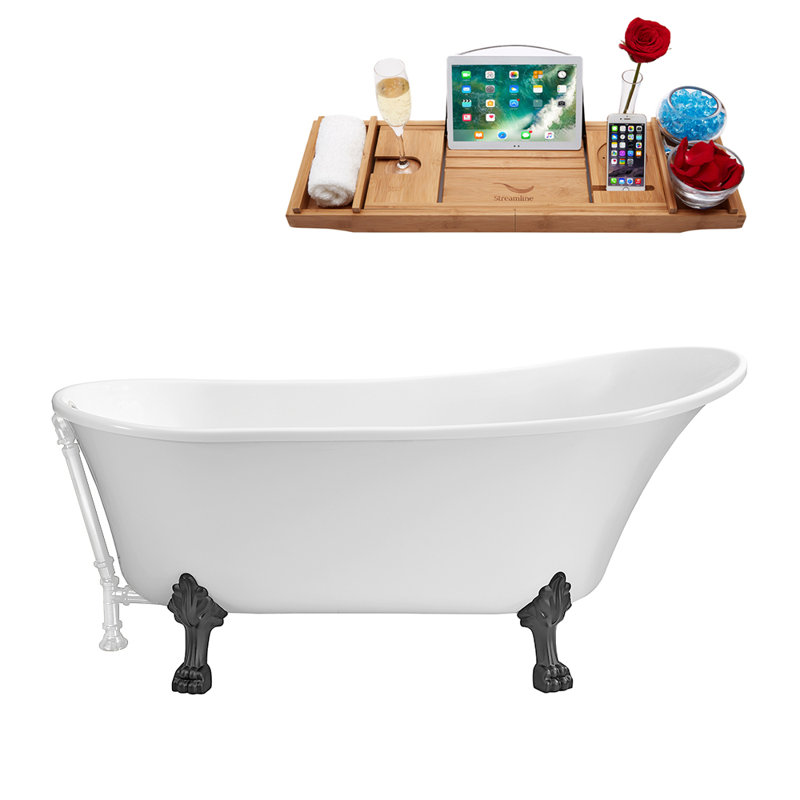 66.9'' x 31.5'' Soaking Acrylic Bathtub, Glossy White, Brushed Gun Metal