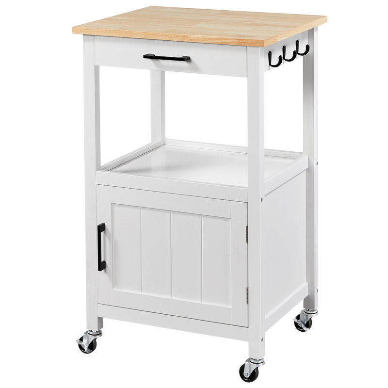 Solid Wood Top Kitchen Island, White