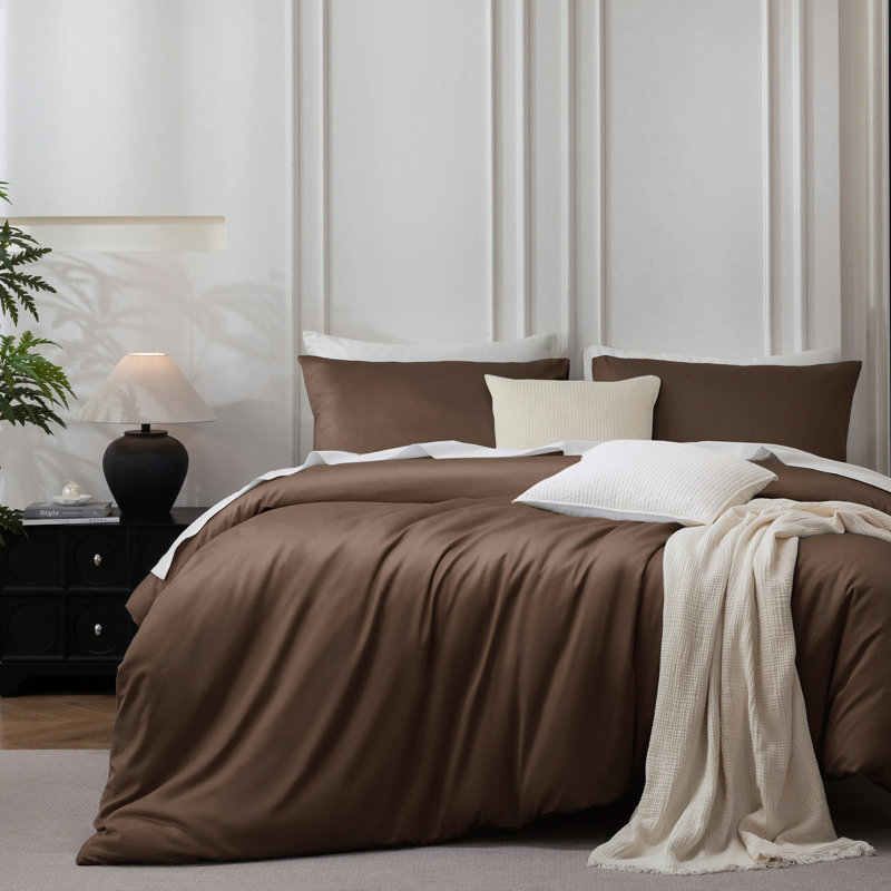 Ensemble de housse de couette MooMee, Housse de couette grand et 2 taies d'oreiller stan, Champagne