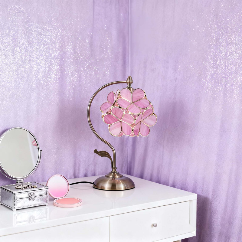 Floral Shape Pink Desk Lamp, Tiffany Stained Glass Table Lamp  With Bulbs, 20'' H X 6.5'' W