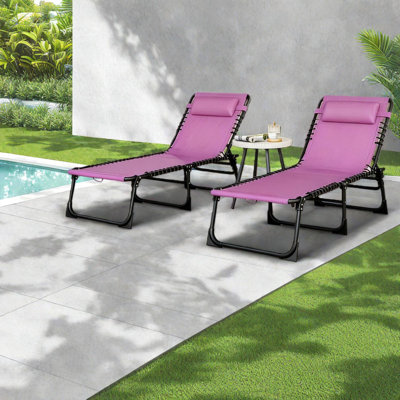 Ensemble de chaises longues de patio réglables, maille d'acier, détente extérieure moderne