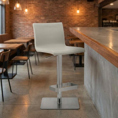 Chaise de bar haute comptoir en similicuir gris pâle et argent et acier