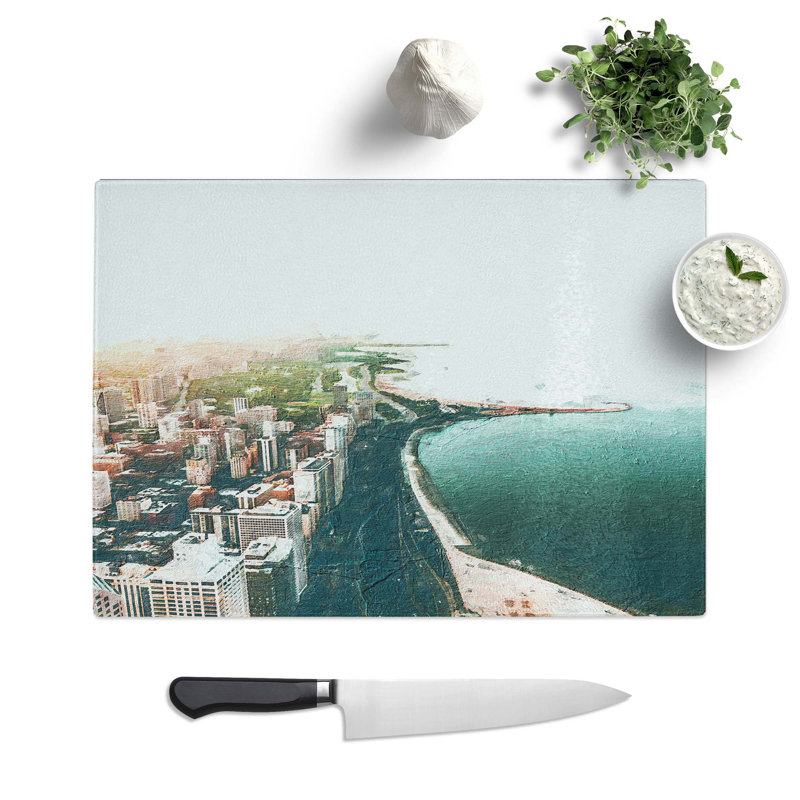 Tempered Glass Chicago Skyline Chopping Board, 39 cm W x 28.5 cm L