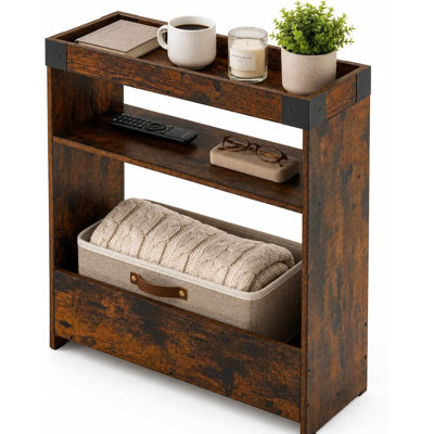 Farmhouse Narrow Side Table with Tray Top & Magazine Rack, Sofa Couch Side Table with Storage Shelf, Slim End Table for Small Spaces, Modern Nightstan