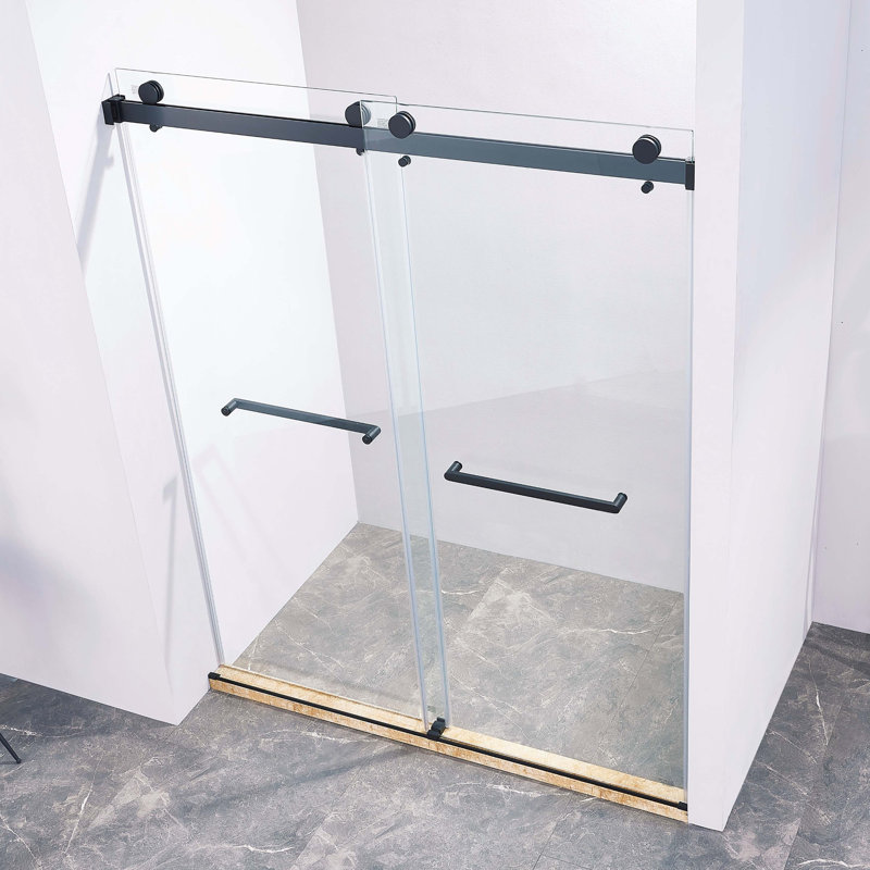 56-60"W X 75"H Semi-Frame Single Sliding Shower Door, 304 Stainless Steel , 5/16" (8Mm) Thick SGCC Tempered Clear Glass