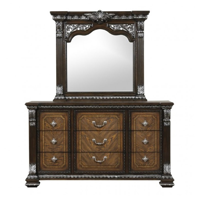 Commode 9 tiroirs avec miroir Ahnyah, Brun