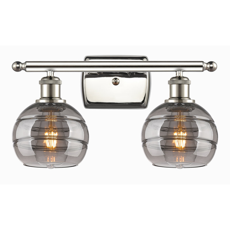 Éclairage pour meuble-lavabo à 2 lumières à intensité variable Natick, Gris fumée clair, Nickel poli