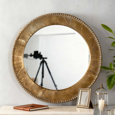 31.3" Gold Textured Round Wall Mirror