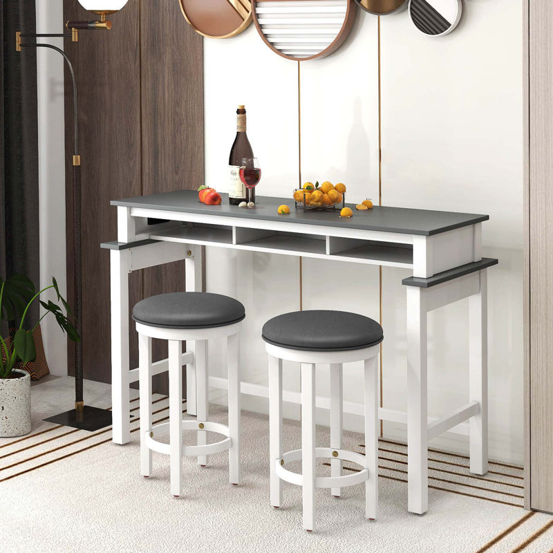 Ensemble de 2 tabourets de bar Winston Porter avec siège rond et repose-pieds pour la cuisine, Blanc, Gris