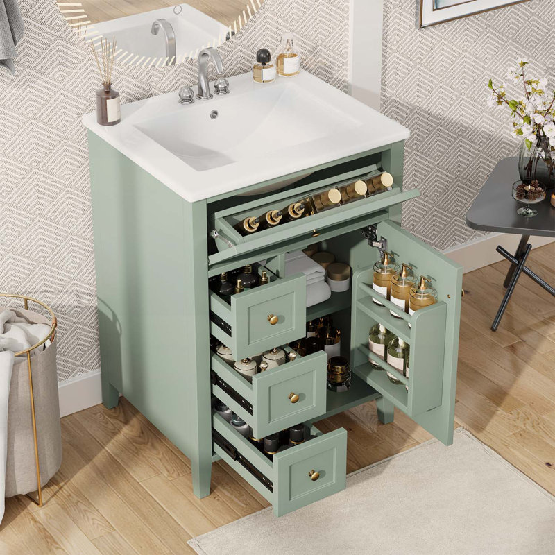 Modern Bathroom Vanity with Sink,3 Drawers,Space-Saving Design, Green