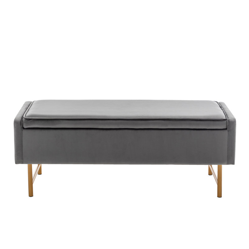 Banc de rangement en velours Mercer41 Helge avec pieds en métal doré, Gris foncé