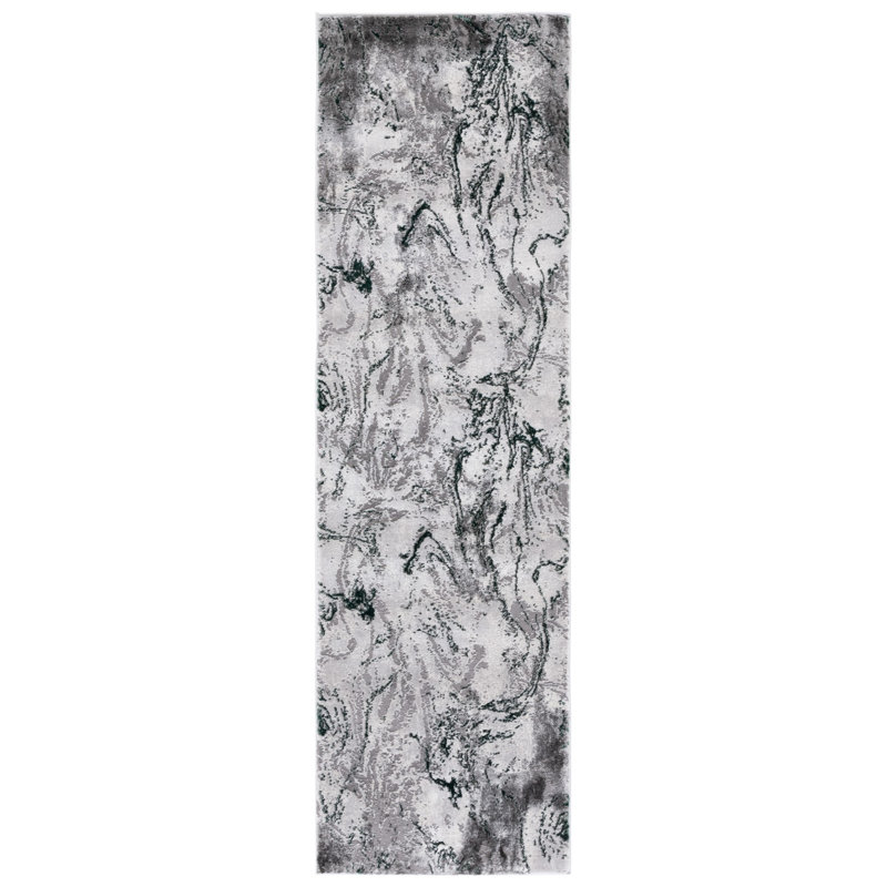 Preusser Abstract Gray/Green/Ivory Area Rug, Runner 2'3" x 8'