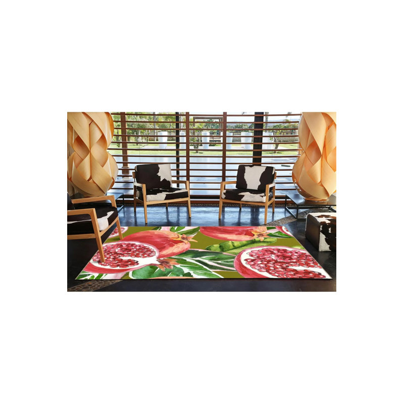 Tapis décoratif moderne à motif de grenade verte à motif vert, Rectangle 5 pi 2 po x 7 pi 7 po