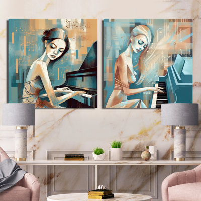 Classic femelle pianiste - ensemble de 2 collages carrés femme moderne