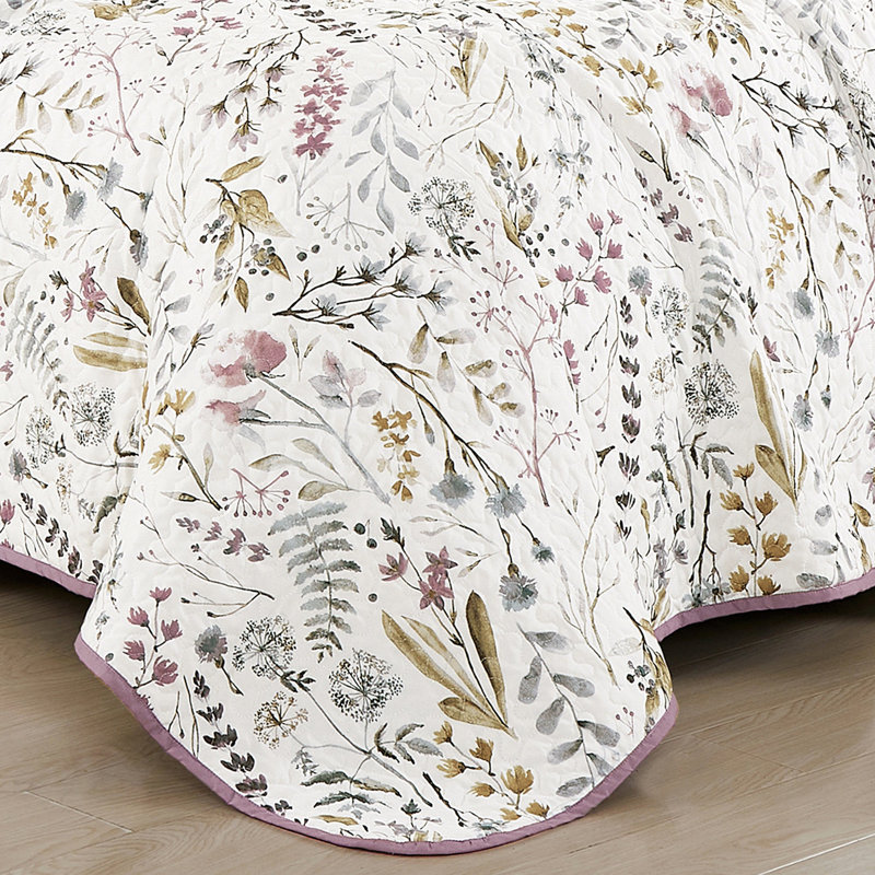 3 Pcs Lightweight Printed Quilt Bedspread Set Lara, King Quilt + 2 King Shams