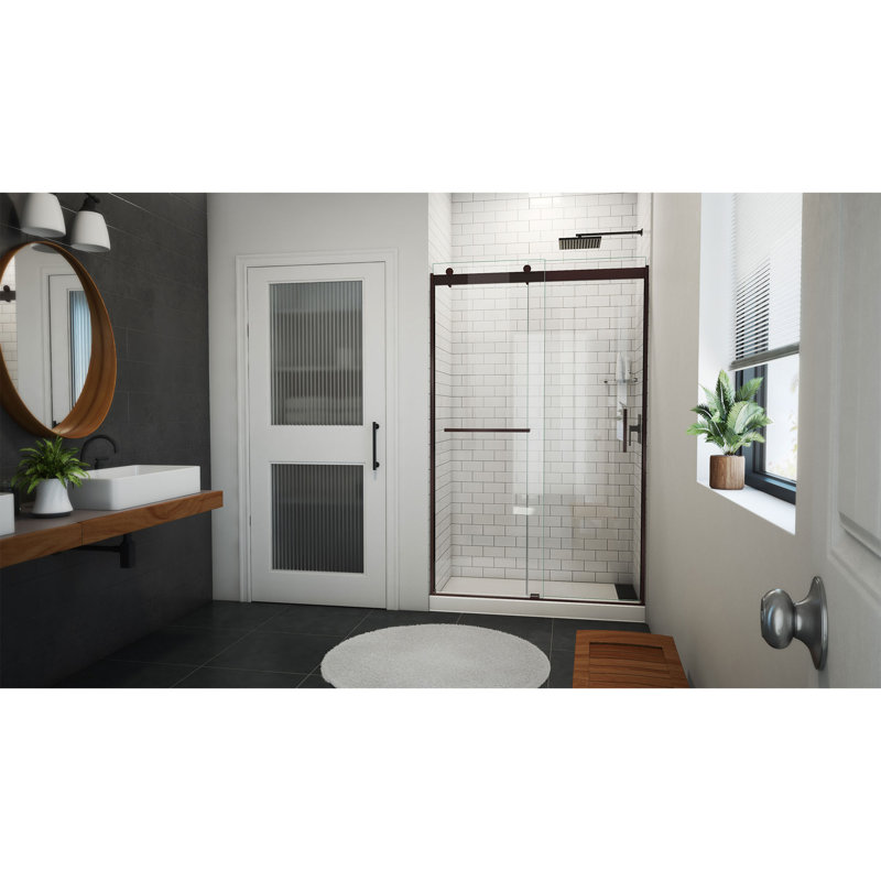 Sapphire-V 44cm W x 76cm H Frameless Tub Door with,  Bronze/Clear