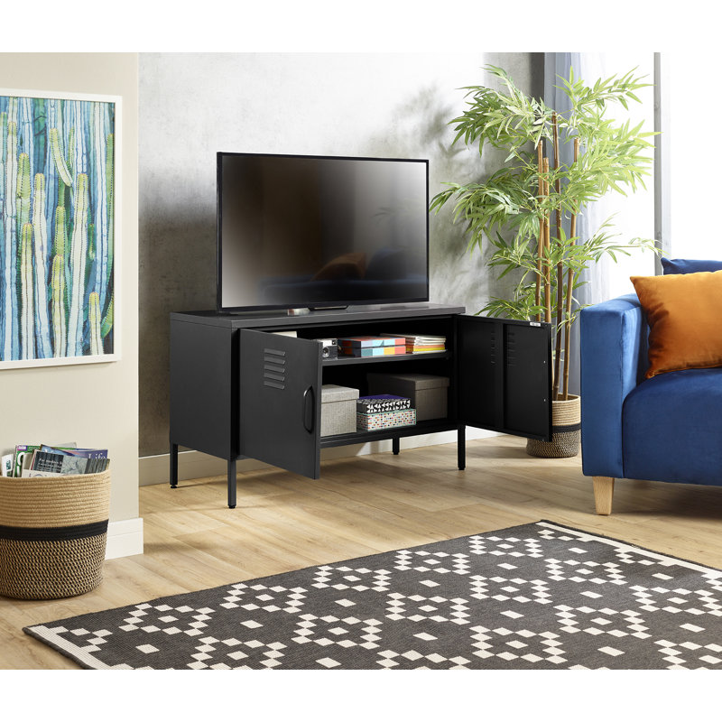 Yacine Accent Steel Chest TV Cabinet, Low Sideboard, Grey