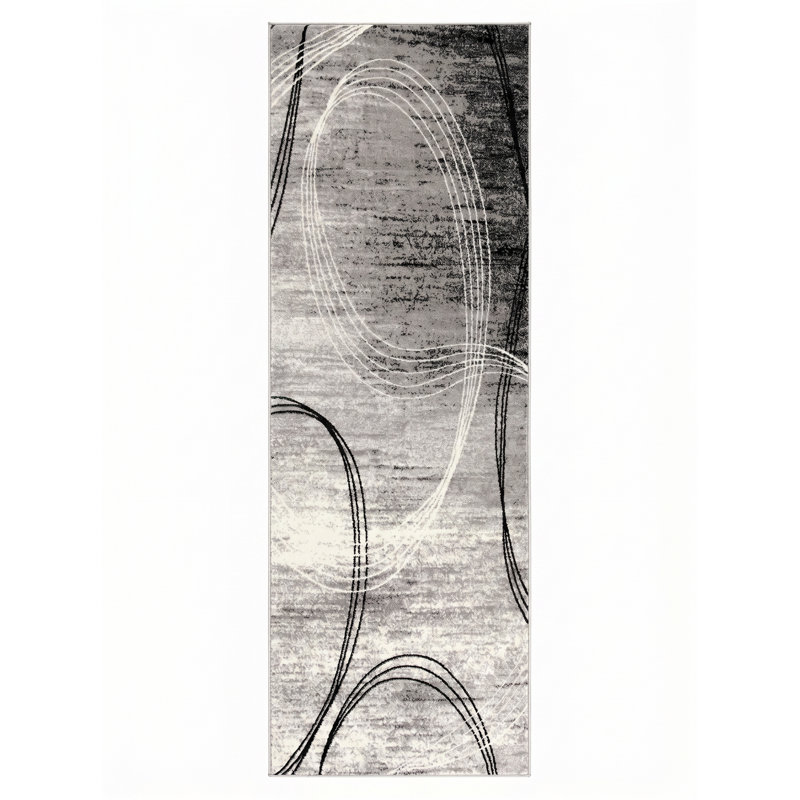 Tapis gris à motif abstrait Dillup-Jones, Tapis de couloir 2 pi 3 po x 10 pi