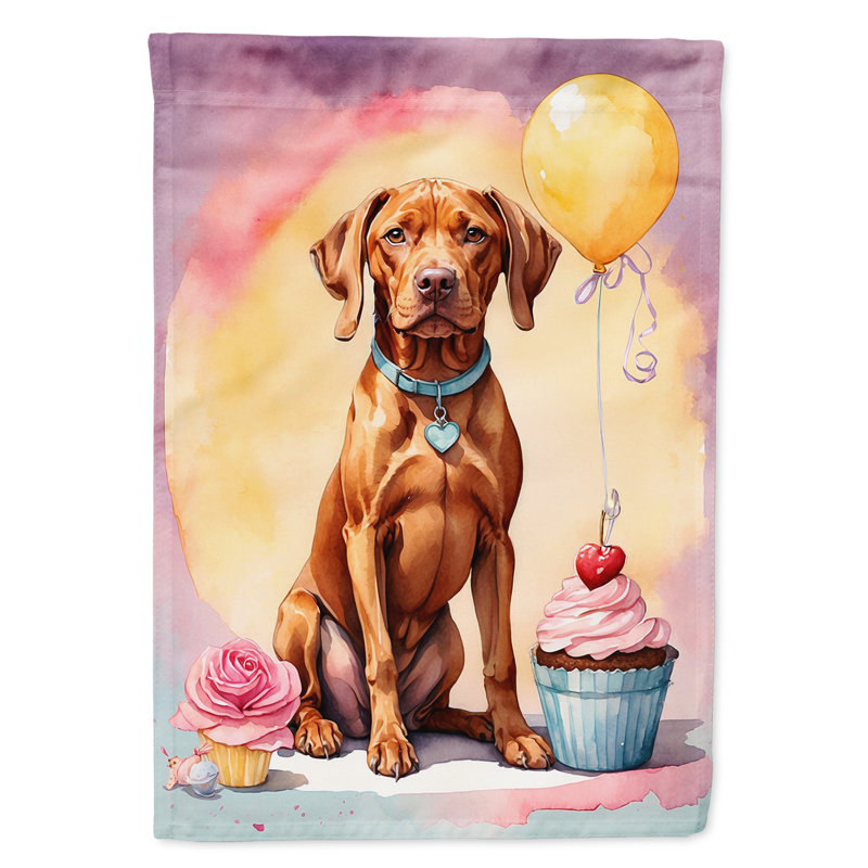 Drapeau de jardin «Happy Birthday», Braque hongrois à poil court