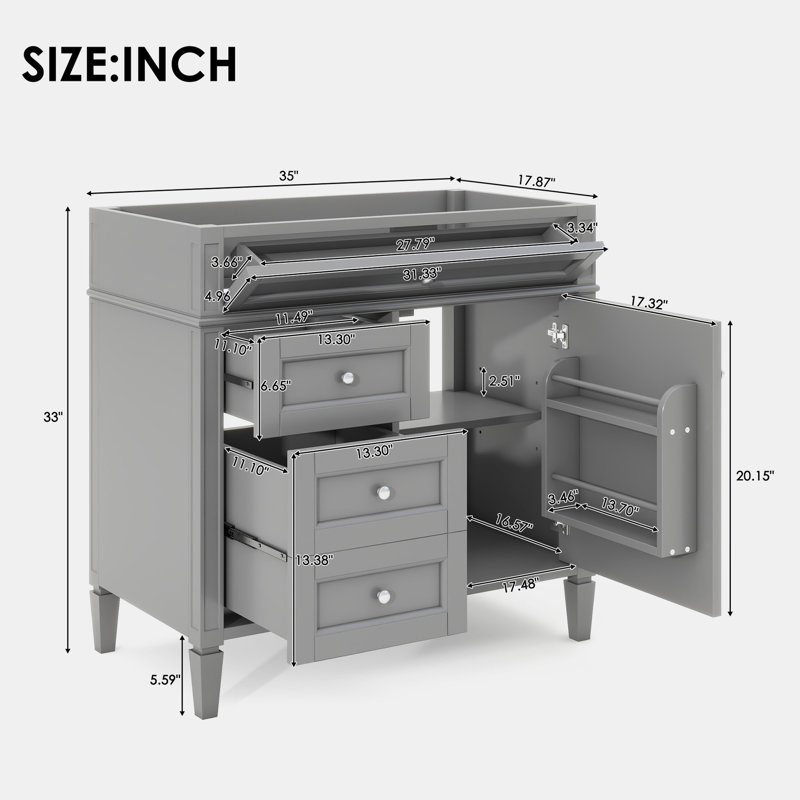 Base de meuble-lavabo simple 35 po seulement, Gris