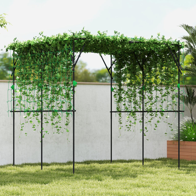 Grands treillis en acier avec filet d'escalade, arche de jardin moderne réglable