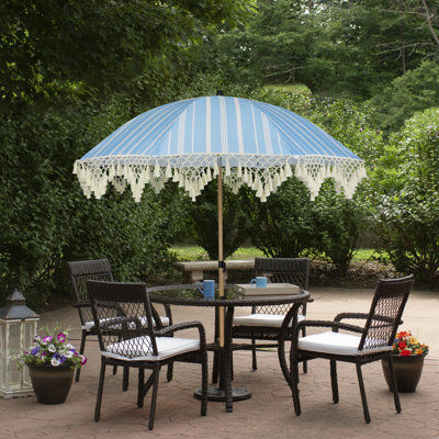 Striped Outdoor Beach Market Umbrella With Tilt - 6.5' - Sky Blue And White