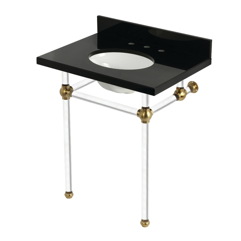 Kingston Brass Templeton 30-Inch Black Granite Console Sink with Acrylic Legs (8-Inch, 3-Hole), Black Granite/Polished Chrome