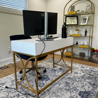 Everly Quinn 41 in Computer Desk With Two Drawers, White and Gold Modern  Study Writing Desk & Reviews