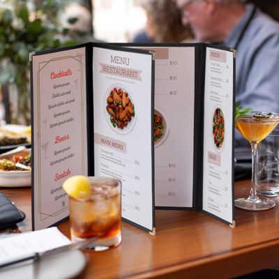 WeChef 30 Pack Restaurant Menu Covers 8.5x14" 3 Page 6 View & 4.25x14" Half Page Wine List Book Style PVC Transparent Restaurant Menu Holder Book Cafe Hotel Bar Black