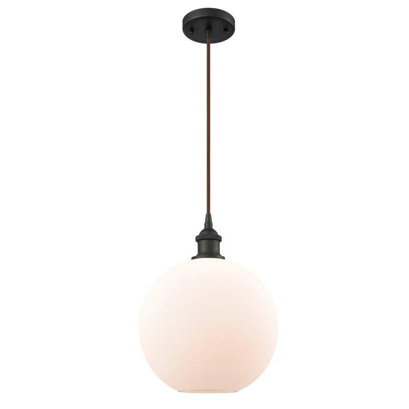 Luminaire suspendu sphère 1 lumière Baptista, Ampoule non incluse, Blanc mat, Bronze huilé