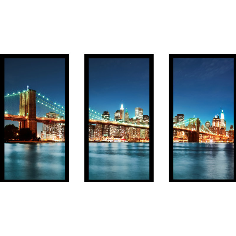 "Brooklyn Bridge" - Ensemble de 3 reproductions de photos sur plastique, H 33,5 po x l 52,5 po x P 1 po