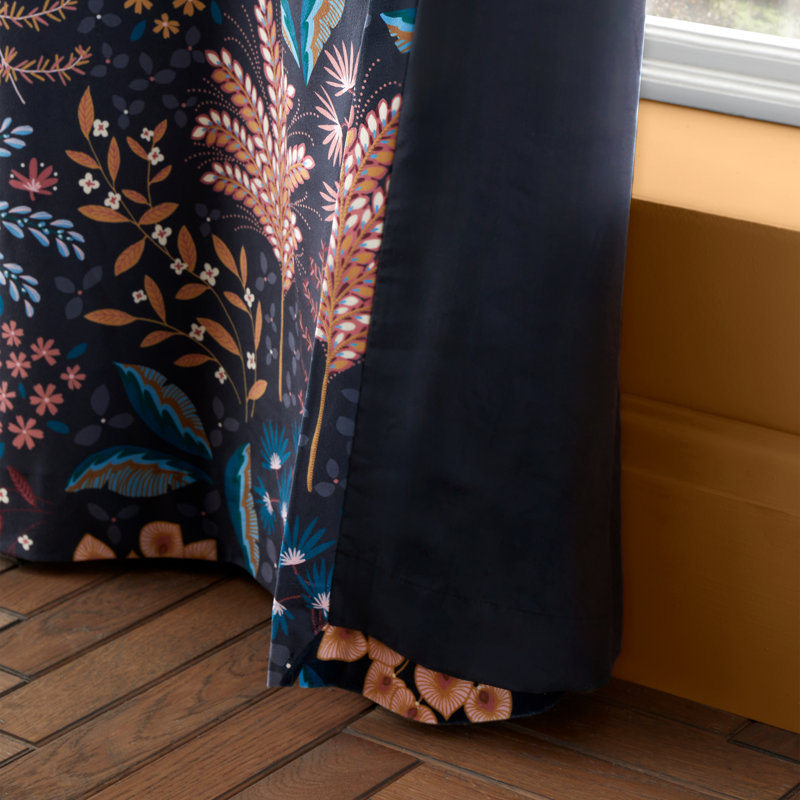 Exotic Leaves Soft Recycled Polyester Velour Eyelet Curtains, 66cm Width x 229cm Drop