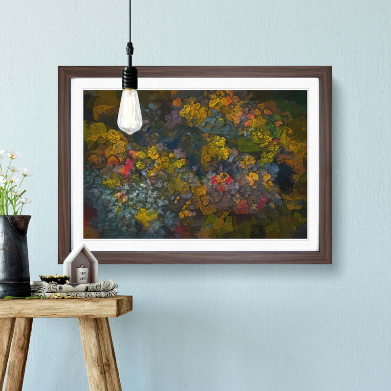 River Through an Autumn Forest in Abstract - Picture Frame Graphic Art Print, Walnut, 35cm H x 50cm W x 2cm D