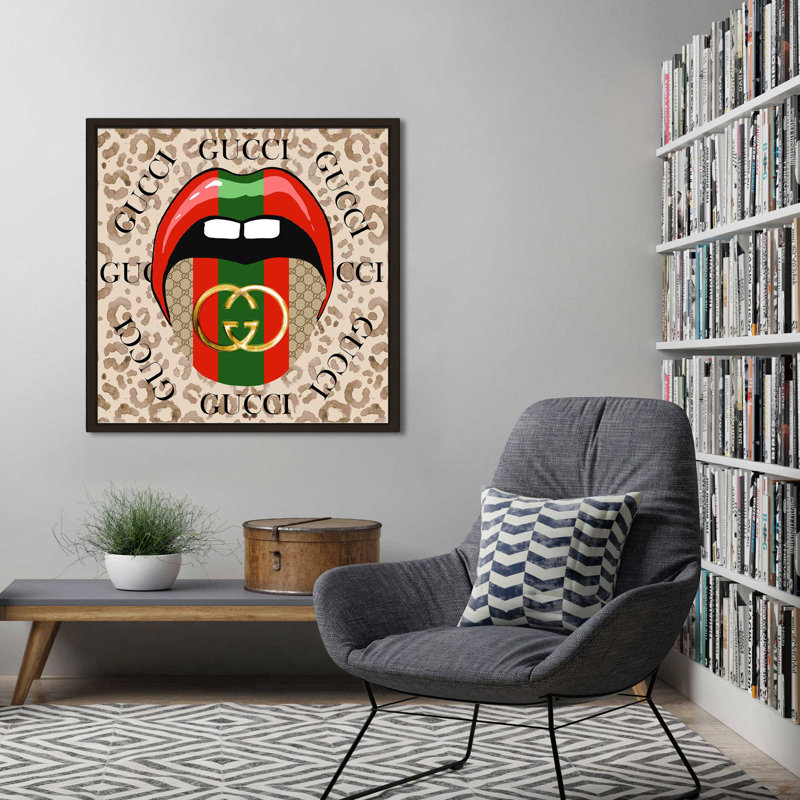 Gucci langue (carré) par Antonyus Bunjamin (Abe) - impression, Cadre flottant espresso, H 31,5 po x l 31,5 po x P 2 po