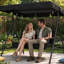 Balancelle de jardin 3 places, coussin et auvent noirs-1400273216