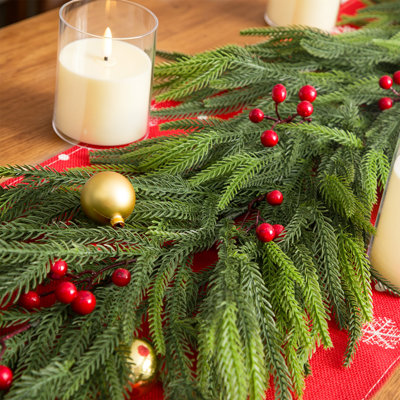 6ft Real-Touch Norfolk Pine Garland – 72" Faux Christmas Garland with Red Berries | Fireplace, Table, Stair, Window & Front Door Decor