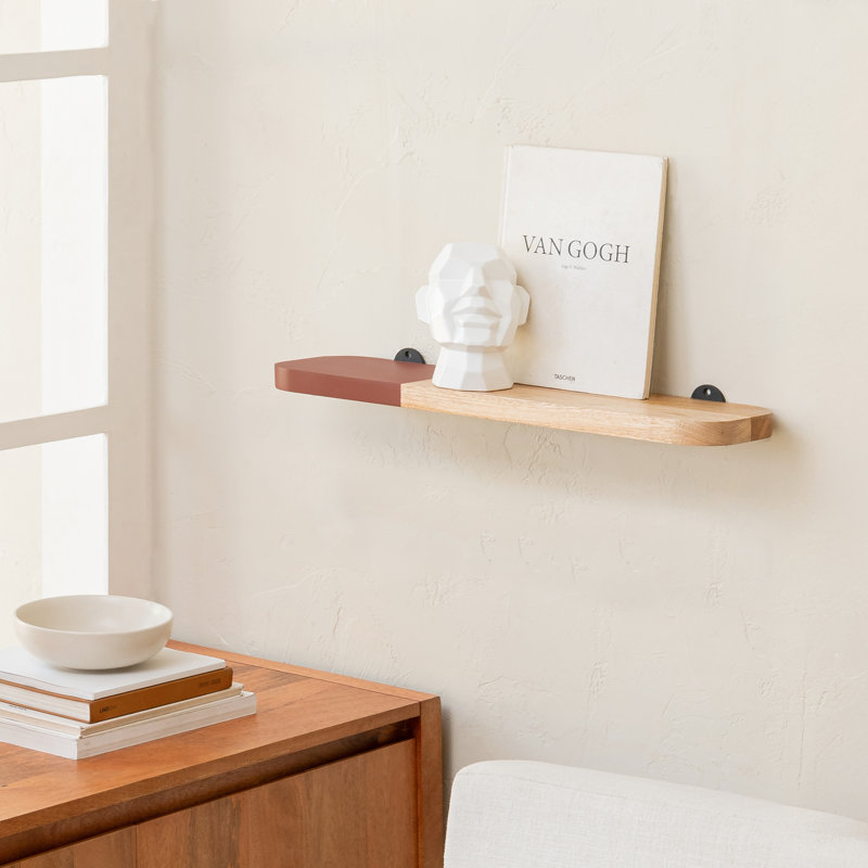 Ronella solid wood wall shelves, H 1 po x l 24 po x P 6 po, Naturel / bourgogne