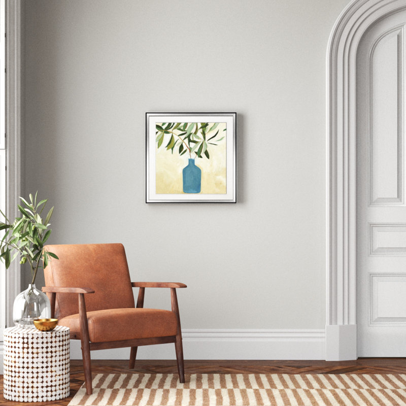 «green "still life v" , peinture, H 24 po x l 24 po x P 1,5 po, Encadrement argenté