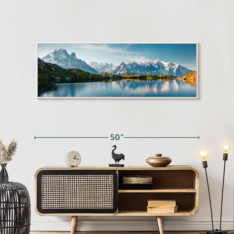 Lac Blanc et Mont Blanc, Cadre flottant blanc, 49 po x 17 po