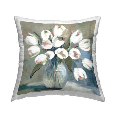 White Tulip Vase Outdoor Printed Pillow by Charity Henderson