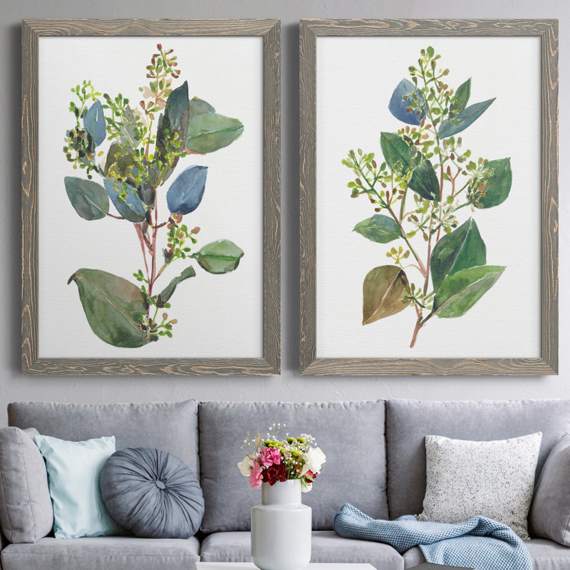 «Seeded Eucalyptus I», ensemble de 2 reproductions d'art sur toile, H 31,5 po x l 47 po x P 1,5 po, Gris