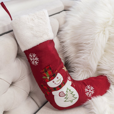 Christmas Snowman Embroidered Classic Xmas Sock Stocking