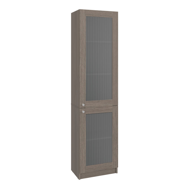 Armoire de rangement moderne Milo avec 5 tablettes et façade en verre, design minimaliste, brown
