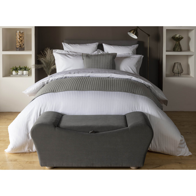 Plain Dye 540 TC Egyptian-Quality Cotton Cotton Striped Duvet Cover Set with Pillowcases Included, White