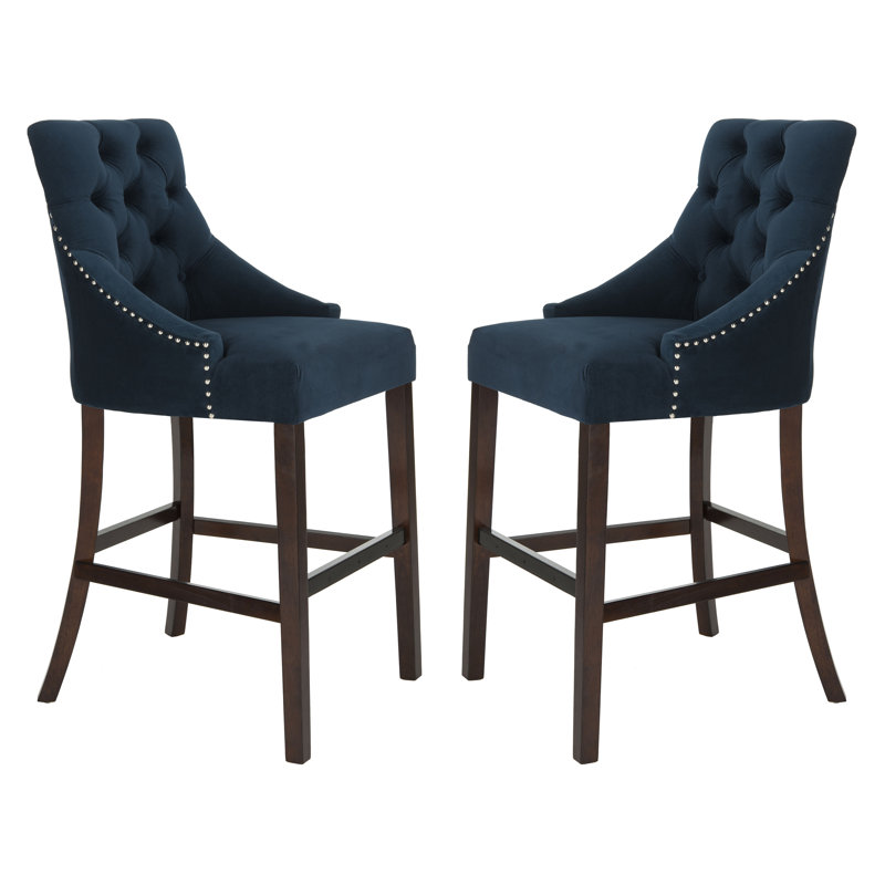 Balyon Upholstered Counter Stool, Velvet-Navy, Bar Stool (30" Seat Height)
