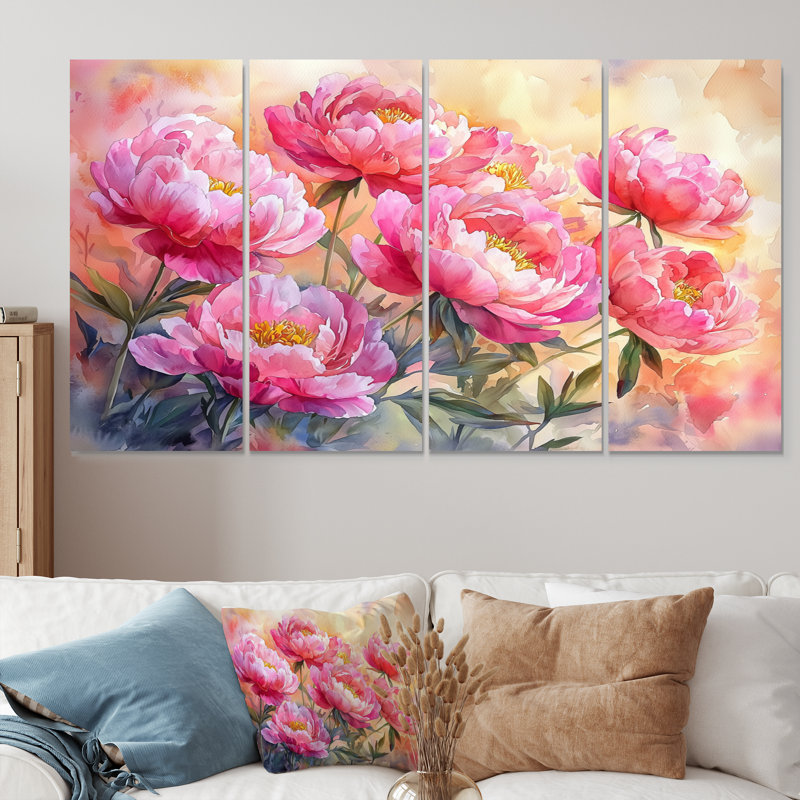 Anne - pivoines - art mural traditionnel, H 28 po x l 48 po, 4