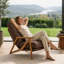 Fauteuil d'appoint en chenille avec dossier réglable à 5 positions, accoudoirs en bois d'hévéa, fauteuil de loisir d'intérieur-680098292