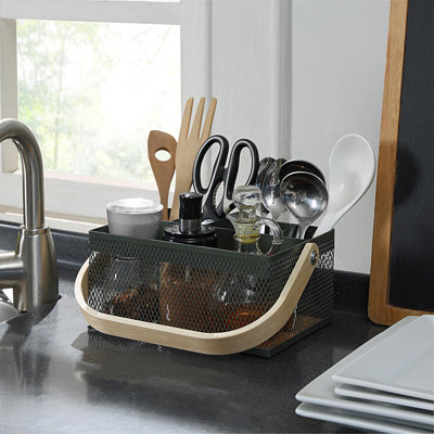 Utensil Caddy With Handle,Silverware And  Cutlery Organizer  (Army)